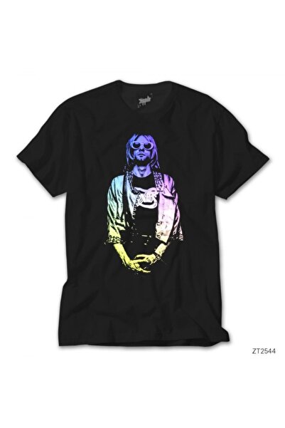 Z zepplin نيرفانا كورت كوبين تي شيرت أسود ملون