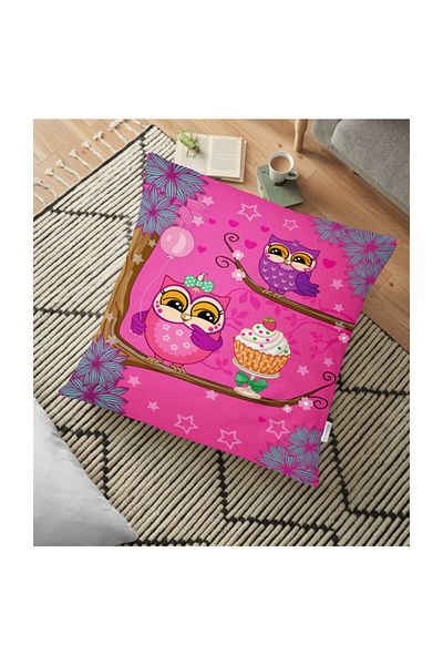 Realhomes Perna Decorativa de Pardoseala cu Bufnite pe Pardoseala My Pink - 70 X 70 Cm