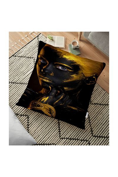 Realhomes Pernă decorativă modernă de podea cu figură umană din aur african - 70 X 70cm