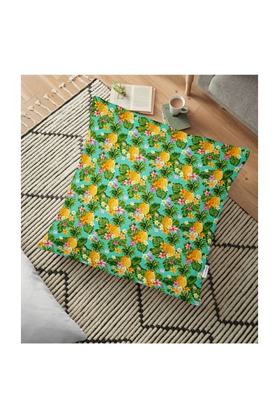 Realhomes Pernă decorativă de podea cu desen cu frunze tropicale pe fundal verde - 70 X 70 cm