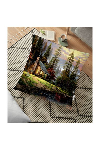 Realhomes Perna de podea Moderna Imprimata Digital cu Vedere Casa Muntelui - 70 X 70 Cm