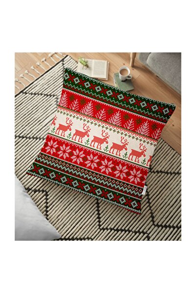 Realhomes Kaneviçe Desenli Yılbaşı Tasarımlı Modern Yer Minderi - 70 X 70 cm