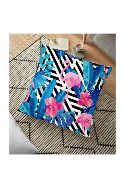 Realhomes Pernă de podea cu imprimare digitală cu design geometric albastru roz flamingo 70X70cm