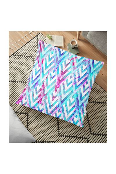 Realhomes Pernă de podea modernă cu model pene pe podea geometrică - 70 X 70 Cm