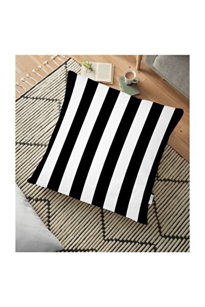 Realhomes Siyah Beyaz Çizgili Dekoratif Yer Minderi - 70 X 70 Cm