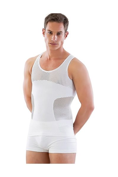 Emay Men's Seamless Mesh Undershirt Corset White E1006