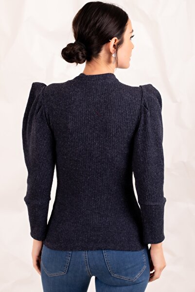armonika Women's Navy Blue Watermelon Sleeve Knitwear Sweater ARM-20K001103