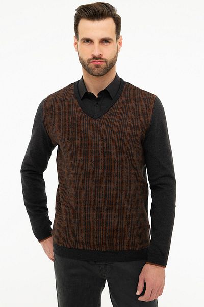 Pierre Cardin Мъжки антрацитно сив меланжов тесен пуловер G021GL0TK.000867147