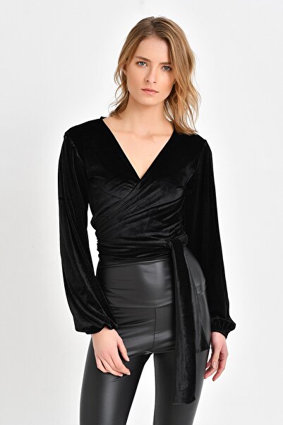 Quincey Βελούδινη Μπλούζα Μαύρη BDE2506