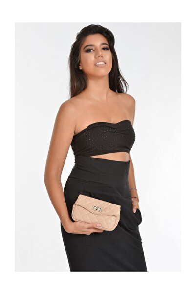 Moda1001 Geantă de damă din piele cu nasturi în față - pudră