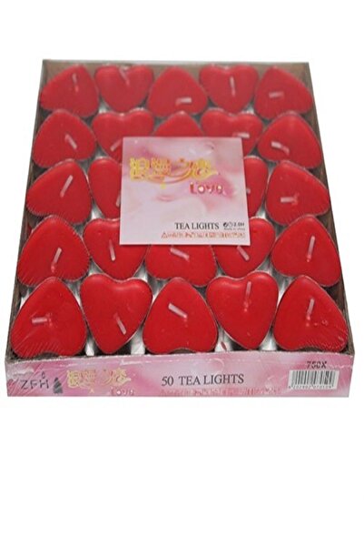 İRHANLAR 50 Adet Kalpli Mum Tealight Kalp Şeklinde Kırmızı Mum Doğum Günü Evl...