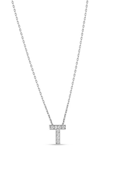 MySilvers T Harfi Minimal Kolye Kadın Rodyum