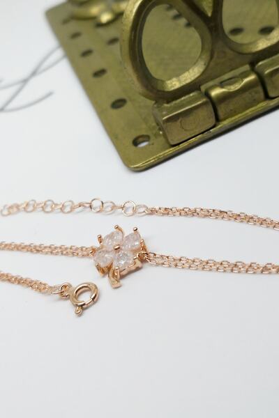 MySilvers Beyaz Taşlı Gümüş Yonca Bileklik Kadın Rose