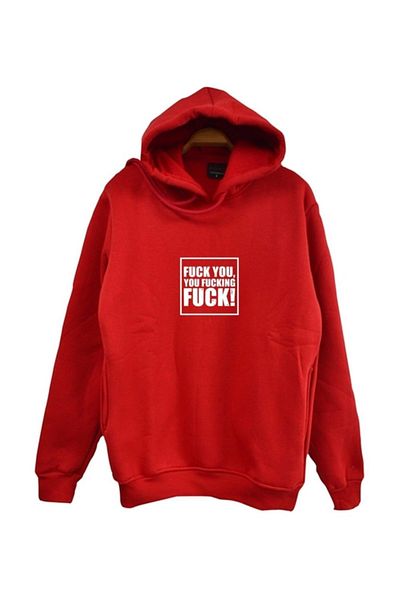 fame-stoned  Printed Unisex 100% Cotton Red Hooded Sweatshirt