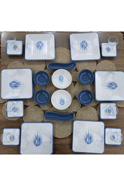 Keramika Blue Ceramic Breakfast Set 26 Pieces for 6 People