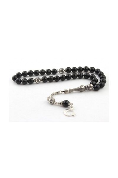Tesbihsepetim Ayyıldız Onix Model Silver Tasseled Rosary