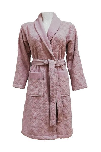 Class Women's Pink Hazelnut Velvet 100% Cotton Jacquard Chalyaka Bathrobe