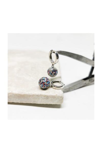 MySilvers Renkli Taşlı Top Küpe Rodyum