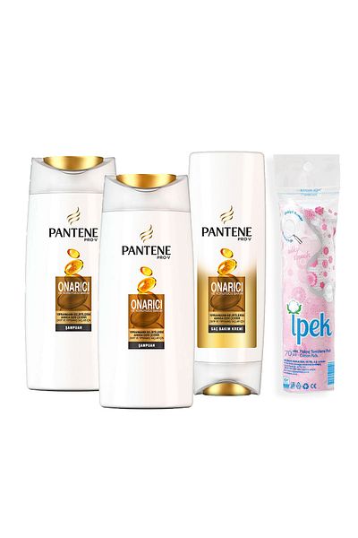 Pantene 500 ml x 2 Repairing and Protective Shampoo + 470 ml Hair Care Cream + Make-up Cotton