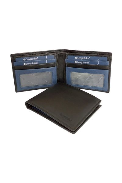 CENGİZ PAKEL Genuine Leather Men's Wallet 27500 Black-Blue