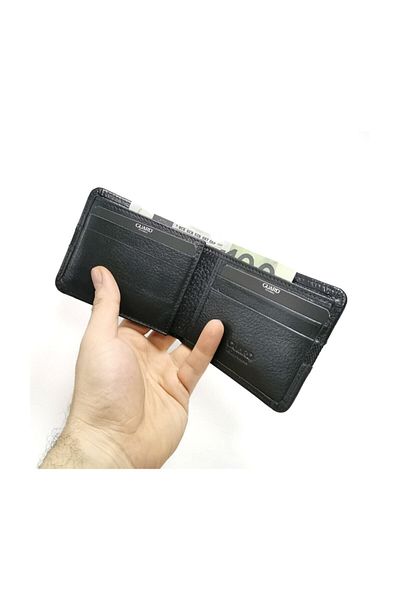 GUARD Genuine Leather Black Men's Wallet 830 - Stripe Detailed