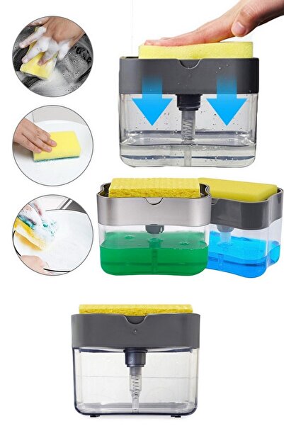 Buffer Push-on Practical Liquid Soap Dispenser Pump and Dishwashing Sponge Reservoir 4 Pieces