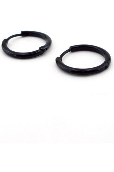 Solfera 18mm Diameter Black Steel Mens Earring Hoop - Round Line E557