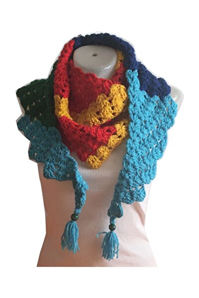 Pafuli El Örgüsü Ebruli Kovboy Şalı Mavilim