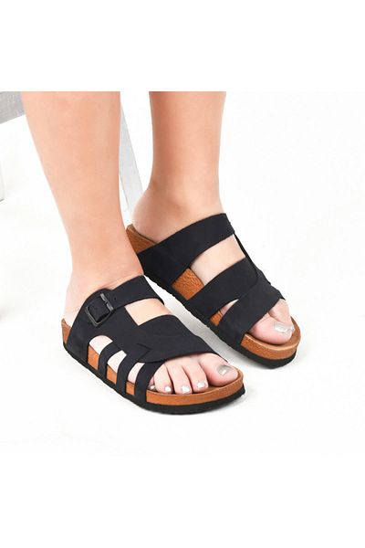 Moosefield Genuine Leather Black Women's Slippers
