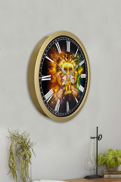 Kasva Concept Gift 36 cm Gold Metal Gemini Wall Clock