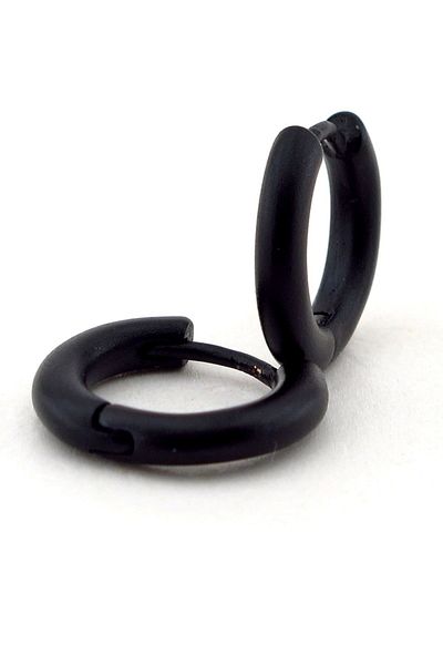 Solfera Round Cut Black Hoop Steel Men's Earrings E387