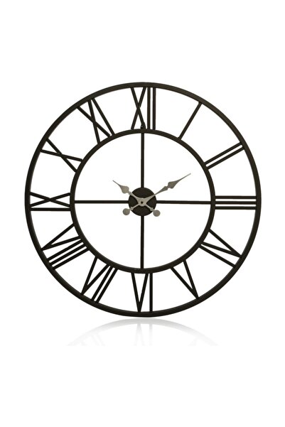 Otantik Ekol Ferforje Duvar Saati Dekoratif Siyah Metal 76 cm Roma Rakamlı