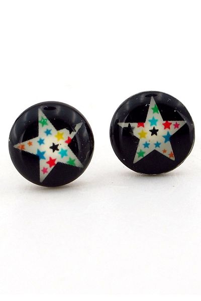 Solfera Unisex Round Steel Earrings - Colorful Stars Star E527
