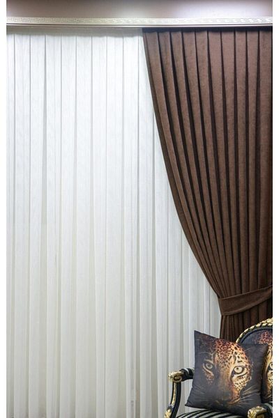 perhal perde ve halı Milk Brown Pleated Velvet Honeycomb Textured Single Wing Background Curtain