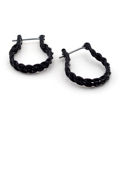 Solfera Double Twist Design Black Color Steel Hoop Men's Earrings