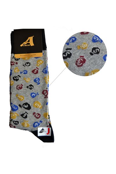 A CLASSE Currency Pouches Patterned Gray Men's Socks