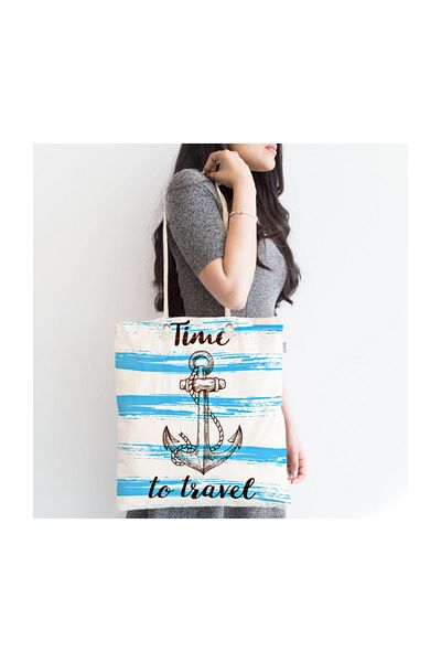 Realhomes Geantă modernă din material cu fermoar cu model Time To Travel Sailor Canta-3208