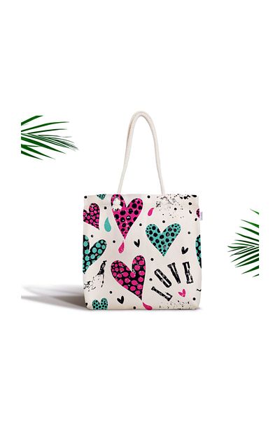 Realhomes Μοντέρνα υφασμάτινη τσάντα με φερμουάρ Heart Love Patterned Bag-2355