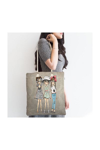 Realhomes Fashion Girls Digital Printed Μοντέρνα υφασμάτινη τσάντα με φερμουάρ Canta-570
