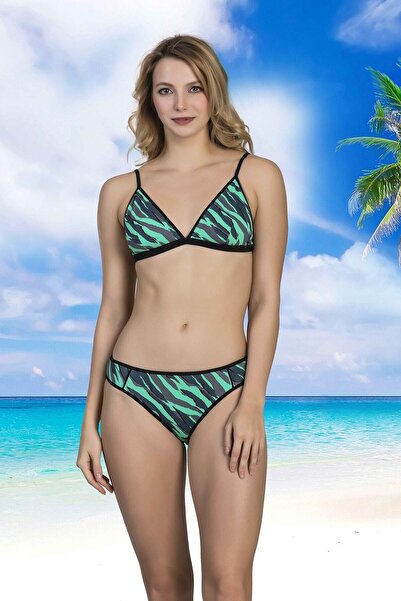 BADELİNA Kadın Yeşil Çizgili Bikini Takımı