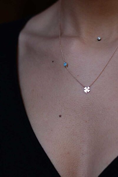 Reis Kuyumculuk Kadın Yonca ve Mine Göz Pembe Altın Kolye T936.