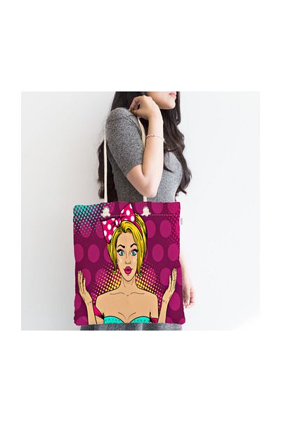 Realhomes Μοντέρνα υφασμάτινη τσάντα με φούξια πουά Popart με φερμουάρ-3291