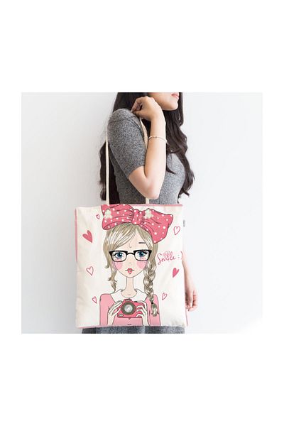 Realhomes Fashion Girl Digital Printed Μοντέρνα υφασμάτινη τσάντα με φερμουάρ Canta-712