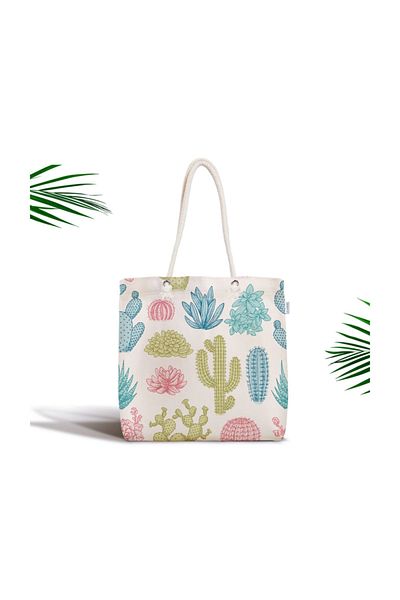 Realhomes Geantă din material textil cu fermoar, colorată, cu model de cactus-2089