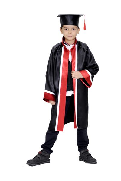 Mezuniyetshop حجيرة التخرج للمدرسة الابتدائية أسود أحمر أبيض