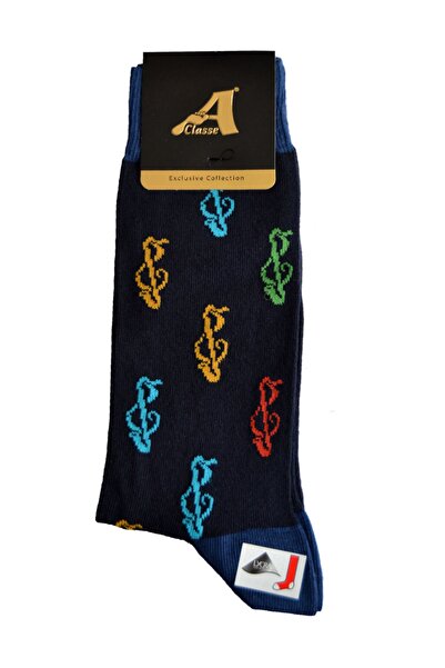 A CLASSE Left Switch Patterned Navy Blue Men's Socks