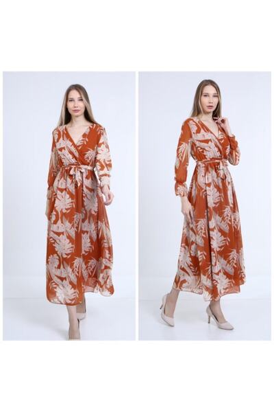 CİXAPLE Çiçek Desenli Uzun Şifon Elbise