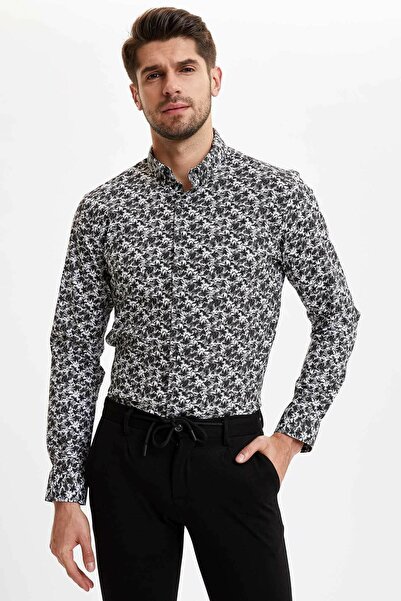 DeFacto Чоловіча чорна сорочка з візерунком, екстра-облягаючий крій M8388AZ.20SP.BK27