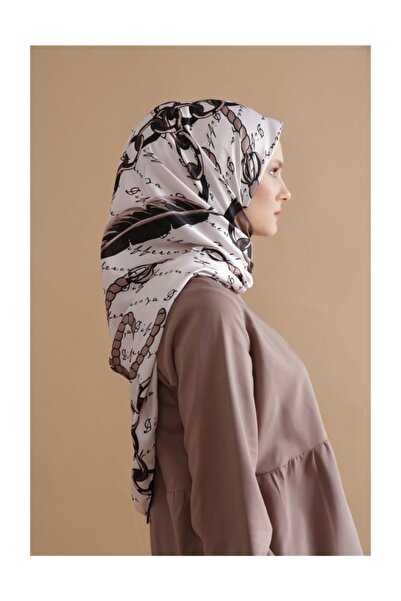 Differenza Ipeksi Kumaş Logolu Zincir Eşarp (BÜYÜK BOY) Bej