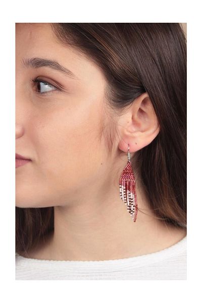 Zarias's Earrings Miyuki Tassel Pattern Claret Red